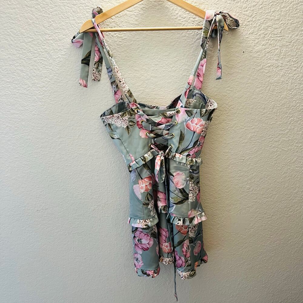 Show Me Your Mumu Lady Corset Mini Dress Sage Floral Lace Up S Coquette Cottage - Picture 5 of 10